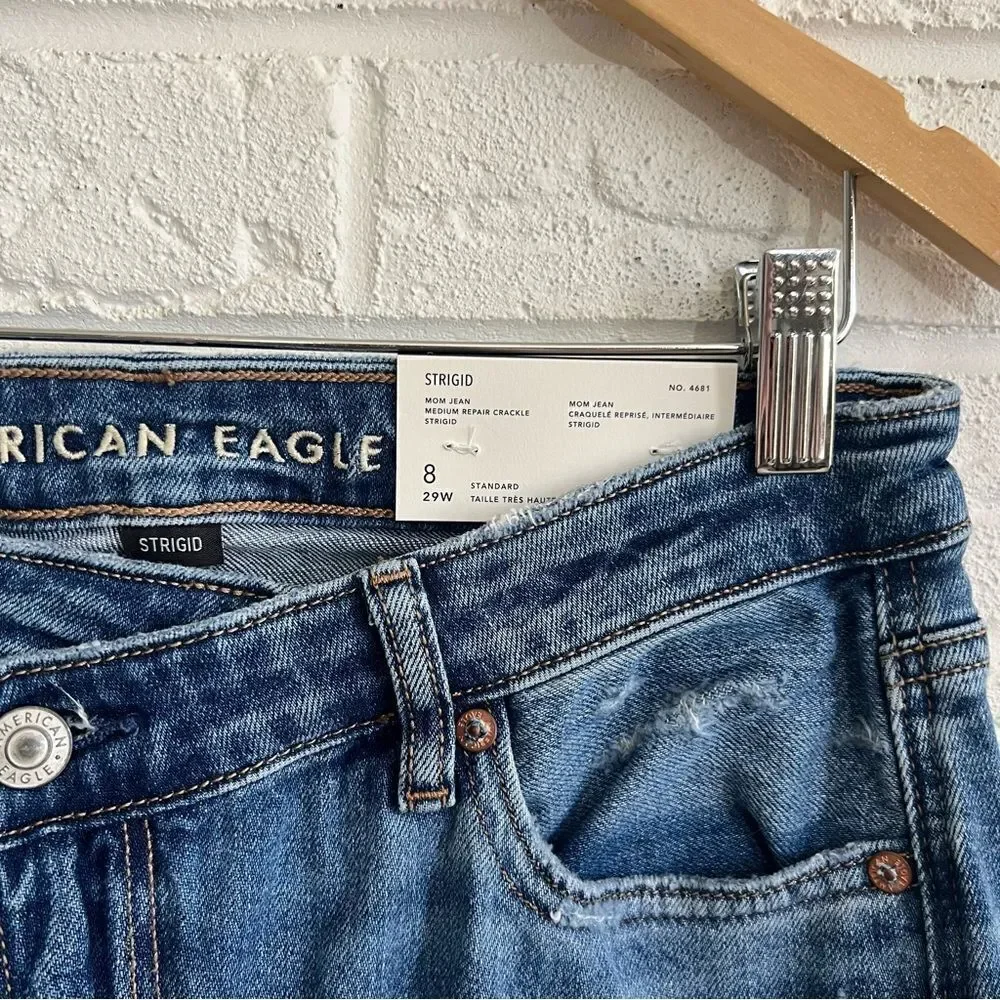 NWT American Eagle Strigid Patched Mom Jean Size 8